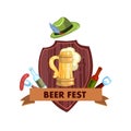 Octoberfest pub logo with beer and hat Royalty Free Stock Photo