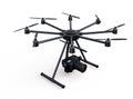 Octocopter with DSLR camera isolated on white background