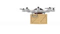 Octocopter with wooden box on white background. Isolated 3d render