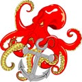 Octopus and anchor Royalty Free Stock Photo