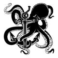 Octopus with anchor black sign. Royalty Free Stock Photo