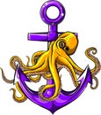 octopus around the anchor vector illustration design Royalty Free Stock Photo
