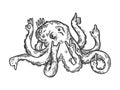 Octopus animal with human hands engraving vector