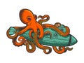 octopus attacked submarine color sketch raster