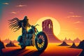 octopus bike rider riding a chopper in monument valley at sunset illustration AI Generated Royalty Free Stock Photo
