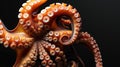 Octopus on black background. Close up view of octopus tentacles Royalty Free Stock Photo