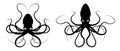 Octopus black silhouette icon, logo or print. Vector illustration on background.