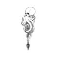 Octopus black silhouette of sea monster. Evil or giant deep water beast with curved tentacles isolated symbol for tattoo, nautical