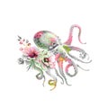 Octopus with a bouquet of delicate flowers