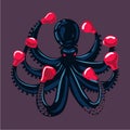Octopus boxer. Sport mascot animal cartoon illustration. Tentacles with boxing gloves