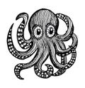 Octopus Character - hand drawn sketch in vintage style Royalty Free Stock Photo