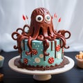 Octopus Chocolate Fondue Face Cake - 2d Cake With Comic Cartoon Style