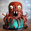 Octopus Chocolate Fondue Face Cake - 2d Cake With Comic Cartoon Style