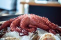 Octopus closeup on the ice background Royalty Free Stock Photo