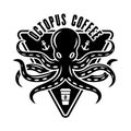 Octopus coffee vector logo concept in vintage black and white style isolated Royalty Free Stock Photo