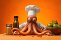 Octopus cook on yellow background