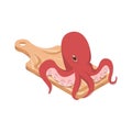 Octopus on a cutting board. Vector 3d sketch isometric style, color icon illustration. Creative design idea and