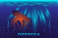 Octopus in deep blue sea with underwater light rays Royalty Free Stock Photo