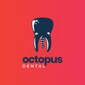 Octopus dental logo, modern fun cartoon tooth vector Royalty Free Stock Photo