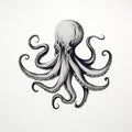 Minimalistic Octopus Drawing On White Background