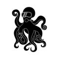 Octopus diver simple silhouette icon. For diving school or infographic about diving to depth Royalty Free Stock Photo