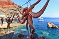 Octopus drying in greece santorini and light