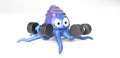 Octopus with dumbbell,on the white bacground,3d render