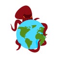 Octopus and earth. poulpe monster and planet Royalty Free Stock Photo