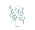 Octopus eight-limbed molluscs of the order Octopoda. Open paths. Editable stroke. Custom line thickness.