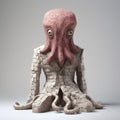 Striking Octopus Figurine In Concrete With Spiky Mounds - Full Body
