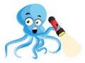 Octopus with flashlight, illustration, vector
