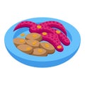 Octopus food icon isometric vector. Portuguese cuisine