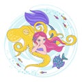 OCTOPUS FRIEND Mermaid Cartoon Travel Vector Illustration Set