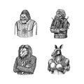 Octopus gentleman, lion businessman, Monkey or gorilla scientist, boxer kangaroo. Gentleman Fashion animal character in