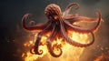 Fiery Octopus: A Hyperrealistic Illustration In Unreal Engine Style