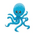 Octopus. Graphic clipart. Sea animal with character, with a smile. Wild sea nature. Drawing for children, cute baby blue Royalty Free Stock Photo