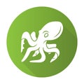 Octopus green flat design long shadow glyph icon. Swimming underwater animal with eight tentacles. Seafood restaurant