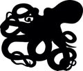 The octopus has eight tentacles equipped with numerous suction cups. Silhouette black