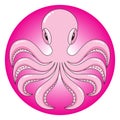 Octopus Icon Cartoon in Pink Colour with round background