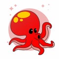 Octopus Icon, Cute Cartoon Funny Character, Flat Design Royalty Free Stock Photo