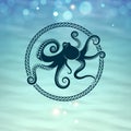 Octopus Icon on the Sea Background