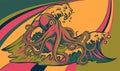 Octopus illustration. colored kraken with tentacles, vintage engraving vector sketch. Royalty Free Stock Photo