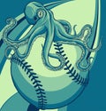 Octopus illustration. colored kraken with tentacles, vintage engraving vector sketch. Royalty Free Stock Photo