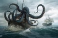 octopus kraken in battle against giant sea serpent