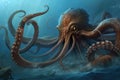 octopus kraken using tentacles to battle giant squid