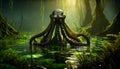 An octopus-like swamp monster. Royalty Free Stock Photo