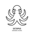 Octopus line icon. Seafood outline vector symbol. Editable stroke