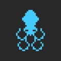 Octopus logo marine cartoon animal in a pixel style, blue squid decor in a minimal game style