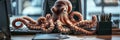 Octopus managing duties at an office with computers Royalty Free Stock Photo