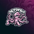 Octopus mascot logo design vector with concept style for badge, emblem and t shirt printing. Smart octopus illustration